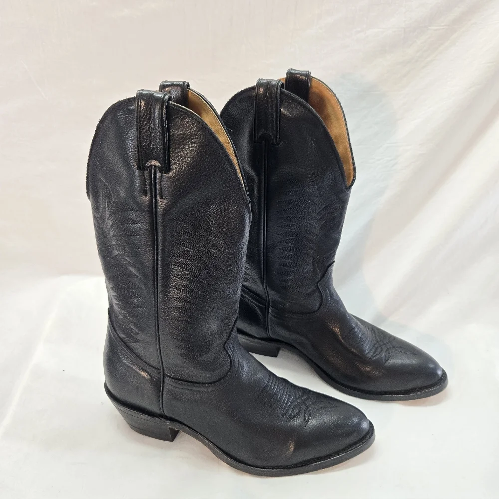 Boulet Mens 9 D Black Cow hide Leather Cowboy Boots